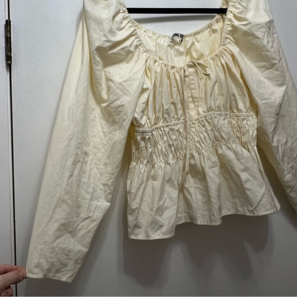 Ciao Lucia Raphaela Square Neck Smocked Top Cream Size Large Cotton Long Sleeve - Picture 7 of 8